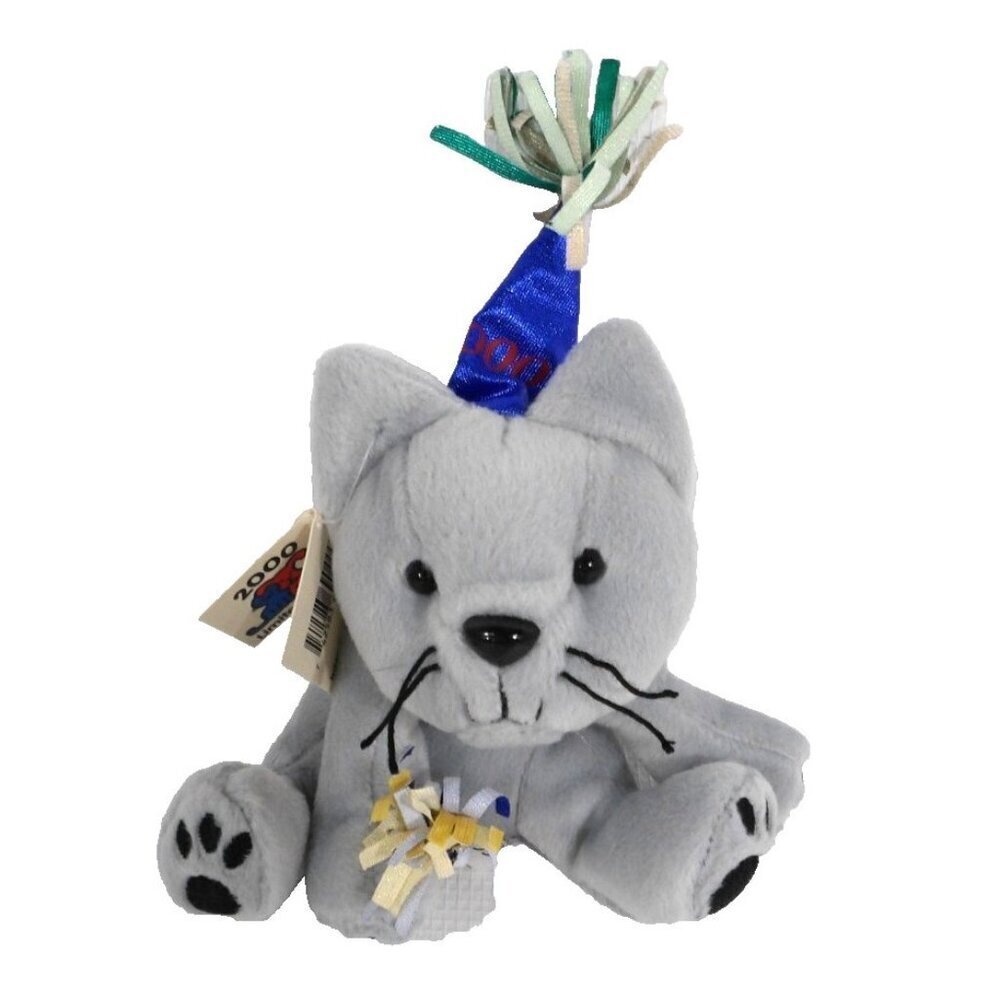 PAW PALS Millennium Mews 8" gray cat bean bag stuffed animal, plush 2000, NEW